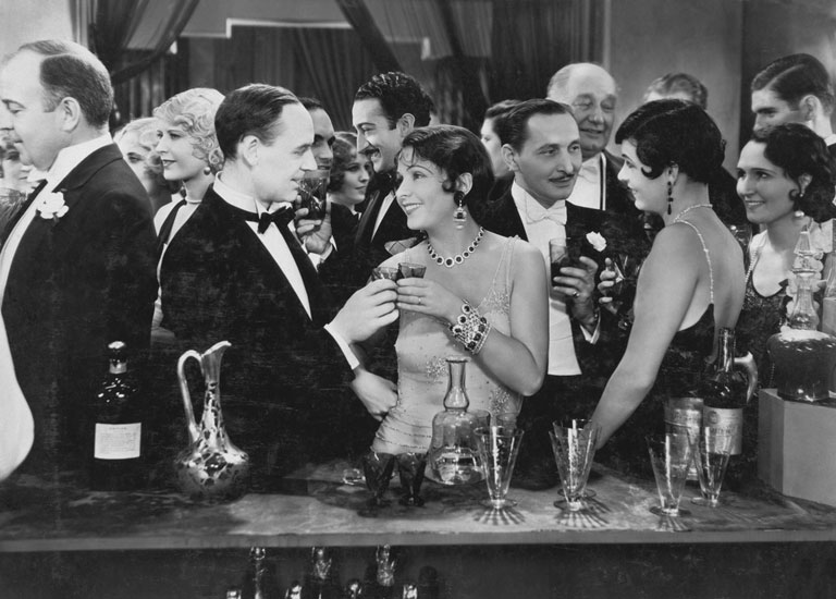 Photograph of a vintage party in black and white