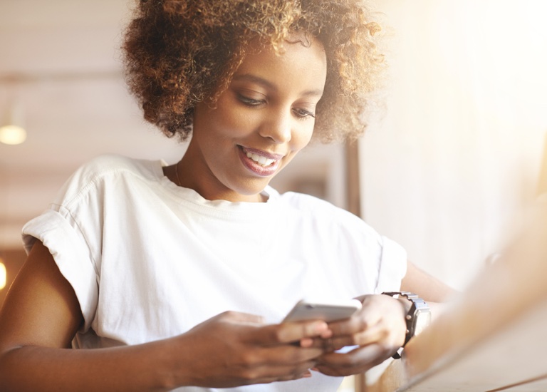 Woman looking at a smartphone