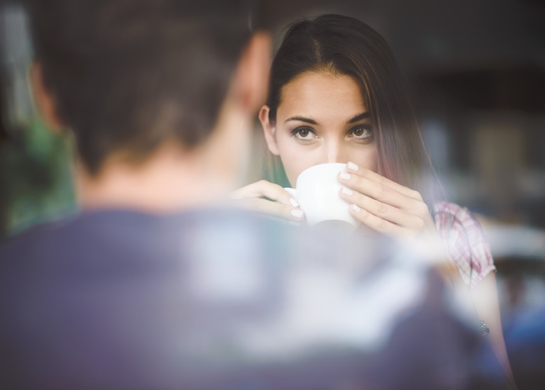 A couple drinking coffee