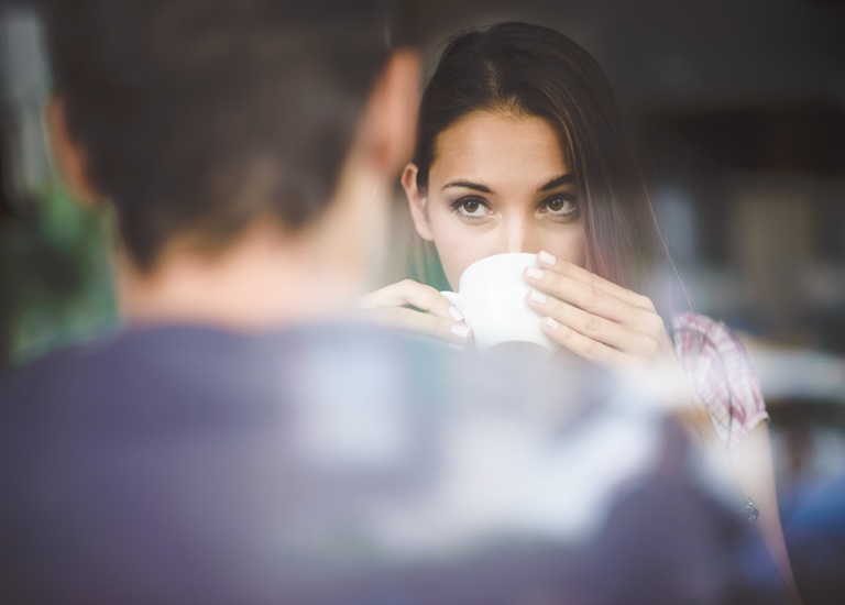 A couple drinking coffee