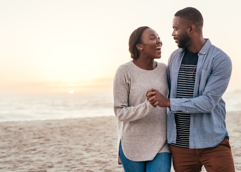 A happy couple on the beach