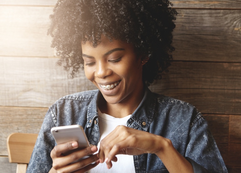 Woman looking at smartphone