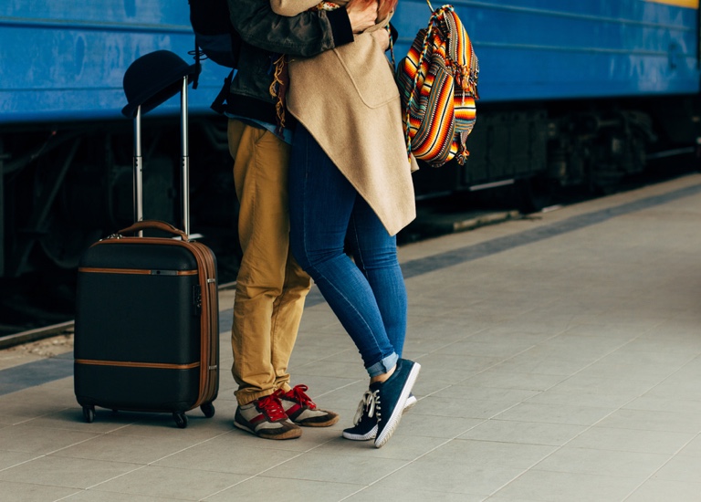 Couple meeting at the station