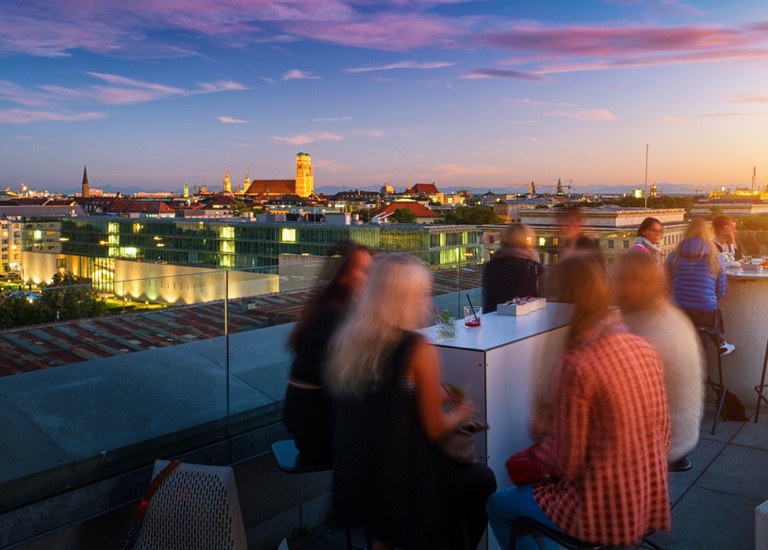 Social event at a rooftop bar