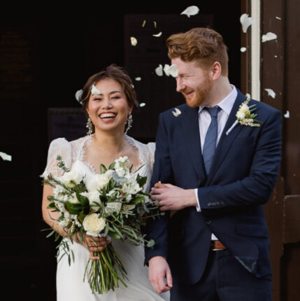 Anne Marjorie and Matthew on their wedding day after meeting on Christian Connection dating site