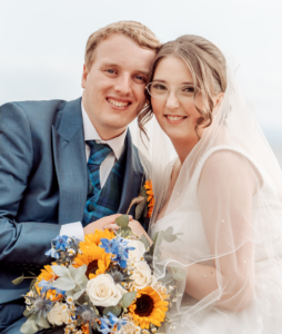 Bethan and Sam, who met on Christian Connection, on their wedding day