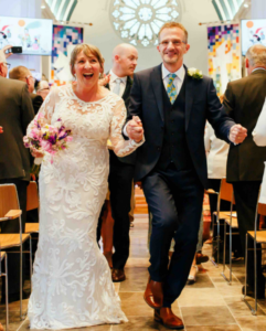 Claire and Gareth on their wedding day after meeting on Christian Connection